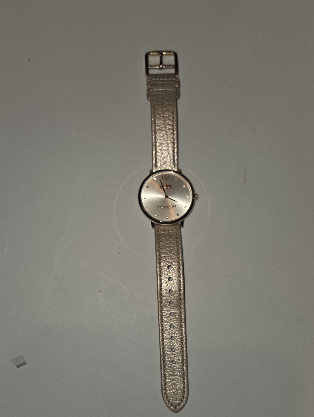 COACH 14502684 Slim Easton Champagne Leather Strap Swarovski Crystal Watch 35mm